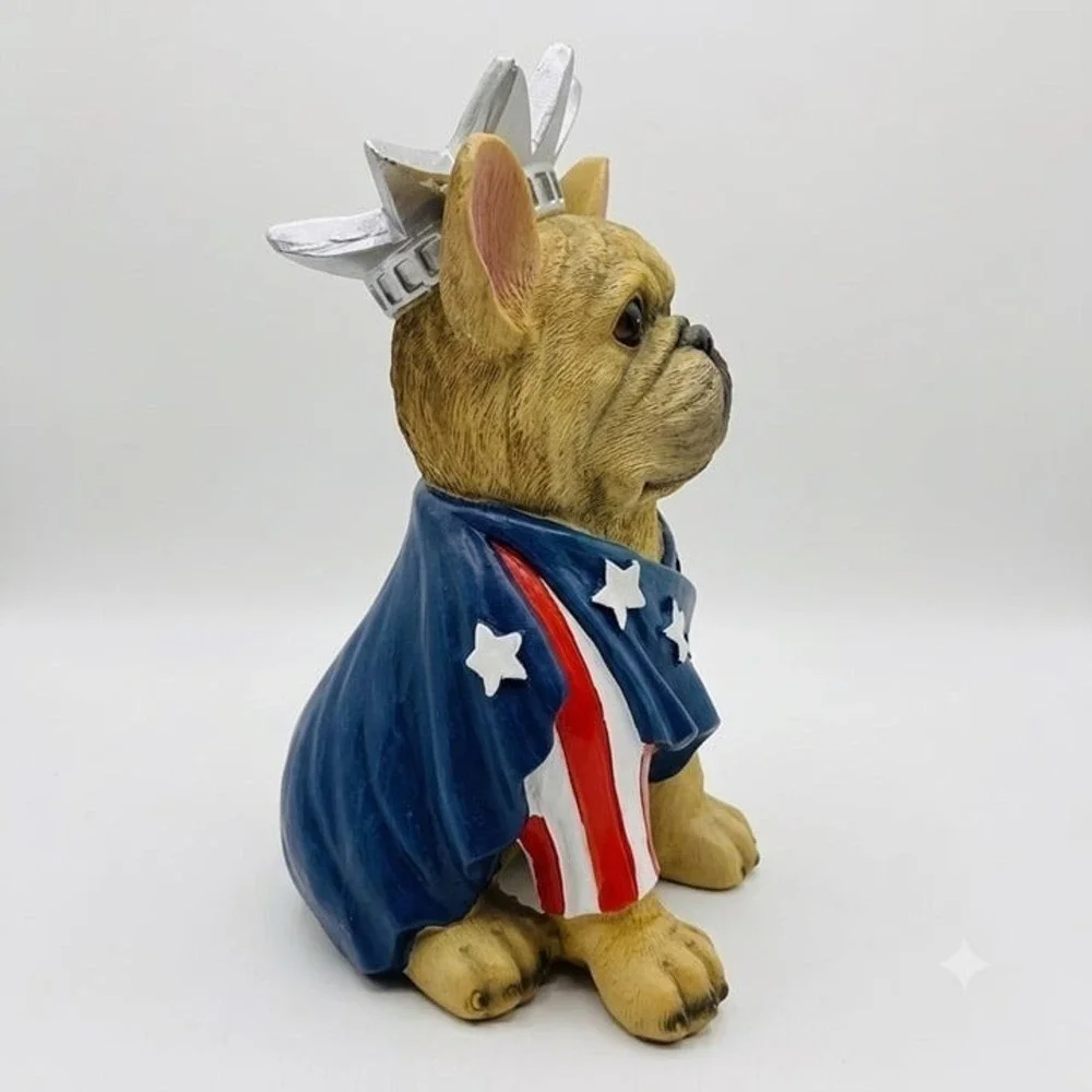 Patriotic French Bulldog Statue of Liberty Figurine Decor